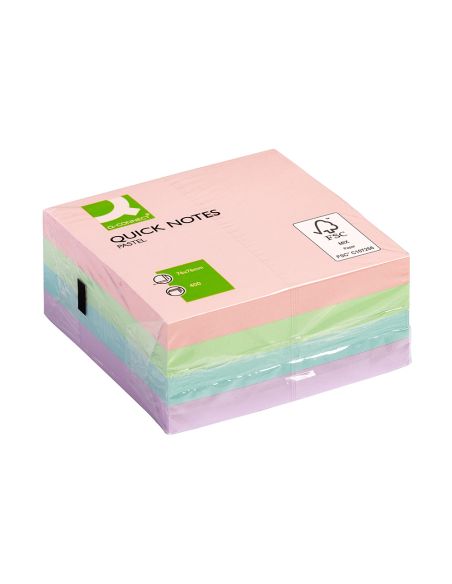 Bloc De Notas Adhesivas Quita Y Pon Q-Connect 76X76 Mm Pastel Con 400 Hojas