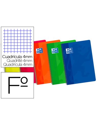 Bloc Espiral Oxford Cartoncillo Folio 80 Hojas Cuadros 4 Mm