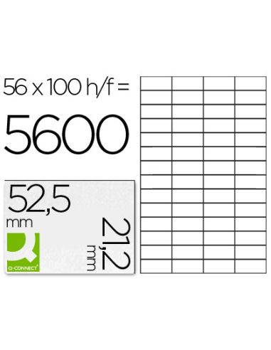 Etiqueta Adhesiva Q-Connect Kf10638 Tamaño 52,5X21,2 Mm Fotocopiadora Laser Ink-Jet Caja Con 100 Hojas Din A4