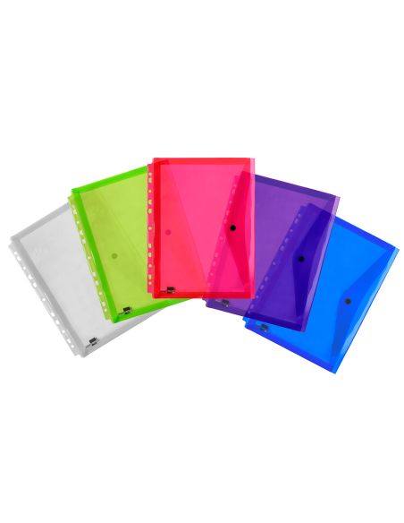 Carpeta Liderpapel Dossier Broche 36669 Polipropileno Din A4 Pack De 5 Col.Surtidos Transparente Multitaladro