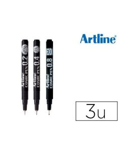 Rotulador Artline Comic Pen Calibrado Micrometrico Negro Bolsa De 3 Uds 0,2 0,4 0,8 Mm