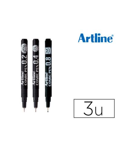 Rotulador Artline Comic Pen Calibrado Micrometrico Negro Bolsa De 3 Uds 0,2 0,4 0,8 Mm