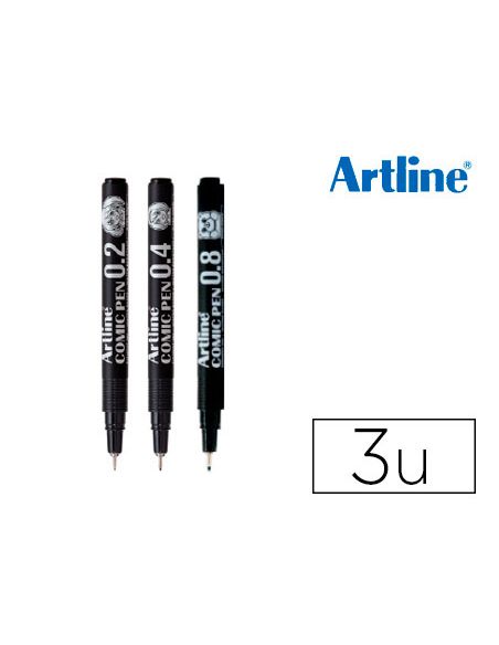 Rotulador Artline Comic Pen Calibrado Micrometrico Negro Bolsa De 3 Uds 0,2 0,4 0,8 Mm