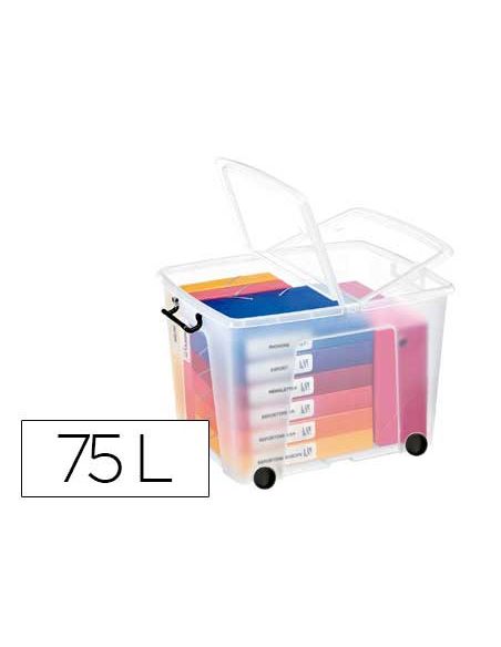 Contenedor Plastico Cep 75 Litros 485X600X415 Mm Transparente Con Tapa Cierre Hermetico Y 4 Ruedas