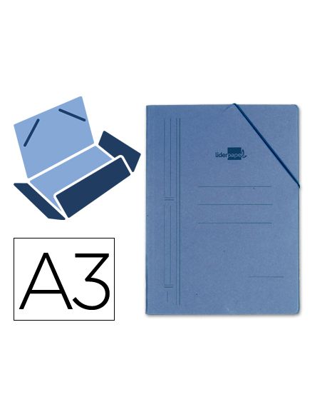 Carpeta Liderpapel Gomas Tres Solapas Carton Prespan A3 Color Azul