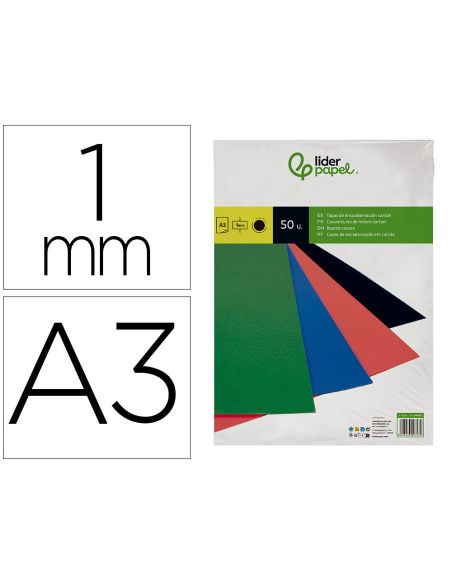Tapa Encuadernacion Liderpapel Carton A3 1Mm Negra Paquete De 50 Unidades
