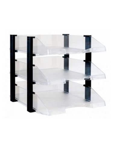 Bandeja Sobremesa Archivo 2000 Plastico Transparente Con Elevadores Negro Conjunto De 3 Bandejas 28X285X350 Mm