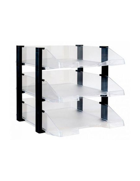 Bandeja Sobremesa Archivo 2000 Plastico Transparente Con Elevadores Negro Conjunto De 3 Bandejas 28X285X350 Mm