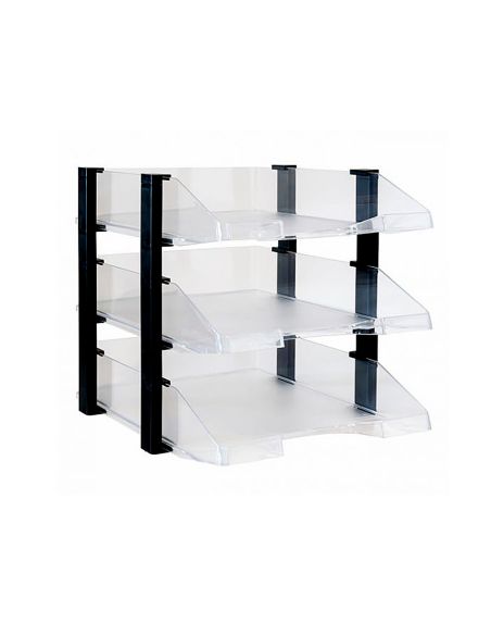 Bandeja Sobremesa Archivo 2000 Plastico Transparente Con Elevadores Negro Conjunto De 3 Bandejas 28X285X350 Mm