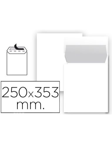 Paquete 25 uds sobre liderpapel bolsa n 10 blanco folio prolongado 250x353 mm tira de silicona