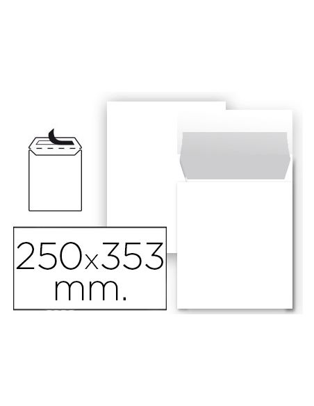 Paquete 25 uds sobre liderpapel bolsa n 10 blanco folio prolongado 250x353 mm tira de silicona