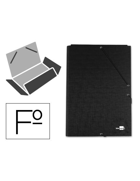Carpeta Liderpapel Gomas Tres Solapas Carton Forrado Folio Color Negro