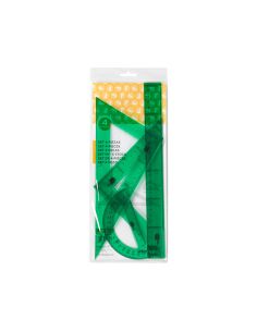 Juego Escuadra Cartabon Regla 30 Cm Y Semicirculo En Petaca Liderpapel Verde 2