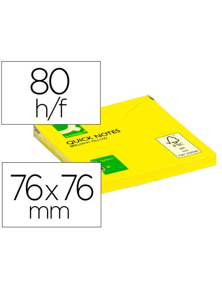 Bloc De Notas Adhesivas Quita Y Pon Q-Connect 76X76 Mm Amarillo Neon 80 Hojas