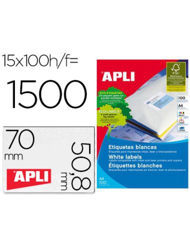 Etiqueta Adhesiva Apli 1295 Tamaño 70X50,8 Mm Fotocopiadora Laser Ink-Jet Caja Con 100 Hojas Din A4