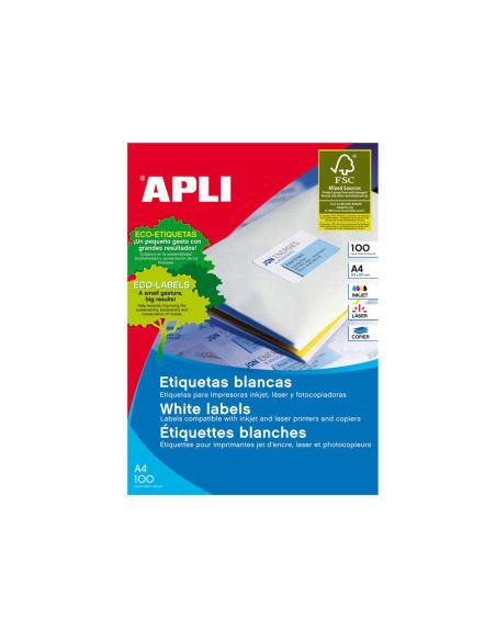 Etiqueta Adhesiva Apli 1295 Tamaño 70X50,8 Mm Fotocopiadora Laser Ink-Jet Caja Con 100 Hojas Din A4