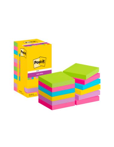 Bloc De Notas Adhesivas Quita Y Pon Post-It Super Stick Ultra 76X76 Mm Pack De 12 Bloc Verde Rosa Amarilla