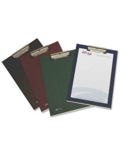 Portanotas Pardo Carton Forrado Pvc Folio Con Pinza Metalica Negro