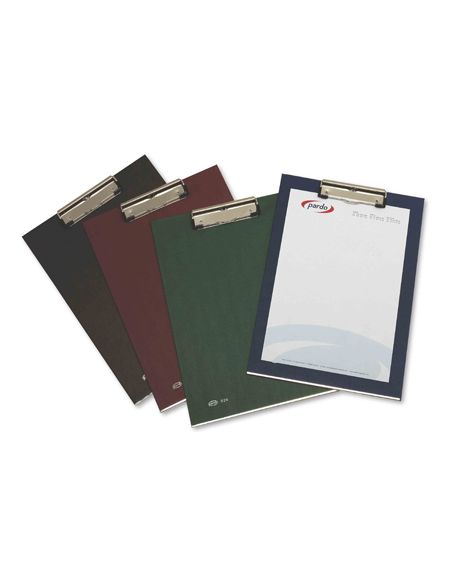 Portanotas Pardo Carton Forrado Pvc Folio Con Pinza Metalica Negro