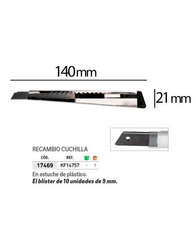 Cuter Q-Connect Metalico Estrecho Con Funda Cuchilla 9 Mm Xd-46 Con Clip Bolsa 1 Unidad