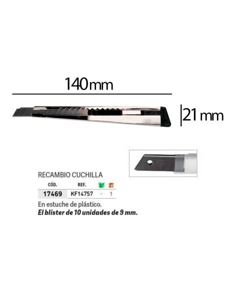 Cuter Q-Connect Metalico Estrecho Con Funda Cuchilla 9 Mm Xd-46 Con Clip Bolsa 1 Unidad