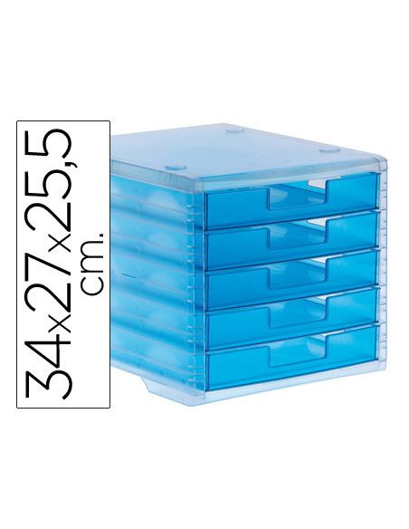 Fichero Cajones De Sobremesa Archivo 2000 340X270X260 Mm Apilables 5 Cajones Azul Mar Translucido