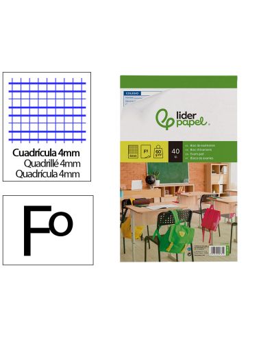 Bloc Examenes Liderpapel Cuadro 4Mm Folio 40 Hojas 60G/M2