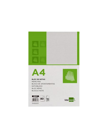 Bloc Notas Liderpapel Cuadro 4Mm A4 80 Hojas 60G/M2