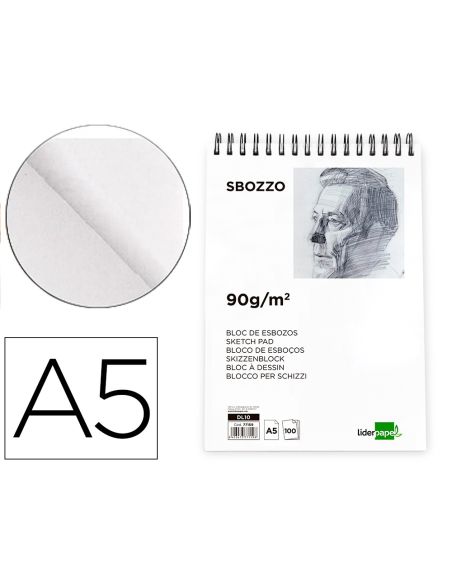 Bloc Dibujo Liderpapel Esbozos Espiral A5 148X210 Mm 100 Hojas 90Gr/M2 Sin Recuadro