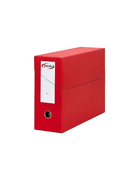 Caja Transferencia Pardo Folio Forrado Extra Doble Lomo 80 Mm Estuche Interior Con Tarjetero Roja