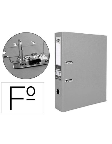 Archivador De Palanca Liderpapel Folio Documenta Forrado Pvc Con Rado Lomo 75Mm Gris Compresor Metalico