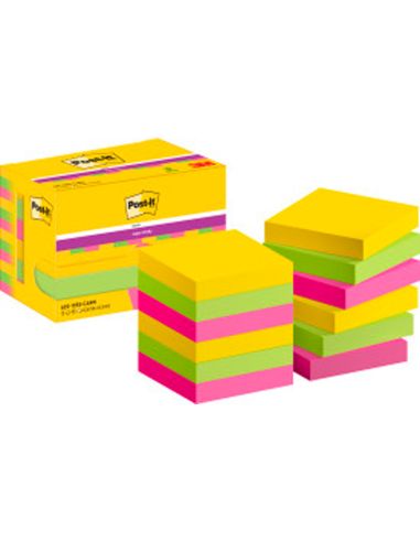 Bloc De Notas Adhesivas Quita Y Pon Post-It Super Sticky 47,6X47,6 Mm Con 90 Hojas Pack De 12 Bloc Colores
