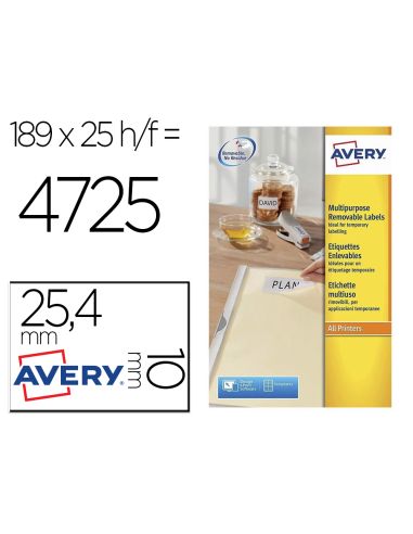 Etiqueta Adhesiva Avery Removible Tamaño 25,4X10 Mm Caja De 4725 Unidades