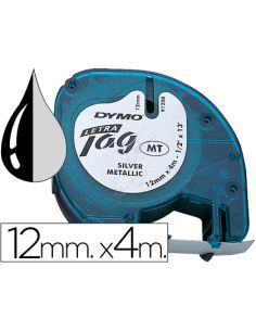 Cinta Dymo Metalizada 12Mmx4Mt -Negro/Plata Para Letratag