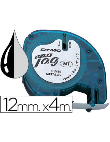 Cinta Dymo Metalizada 12Mmx4Mt -Negro/Plata Para Letratag