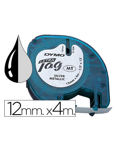 Cinta Dymo Metalizada 12Mmx4Mt -Negro/Plata Para Letratag