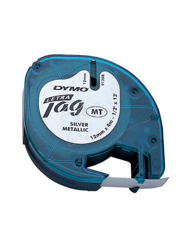 Cinta Dymo Metalizada 12Mmx4Mt -Negro/Plata Para Letratag