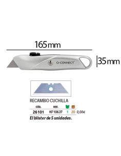 Cuter Q-Connect Metalico Ancho Retractil Con Mecanismo De Bloqueo Cuchilla 18 Mm Xd-53 Blister 1 Unidad 2