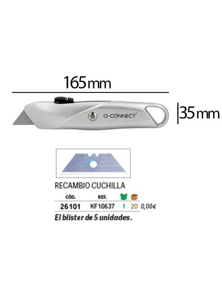 Cuter Q-Connect Metalico Ancho Retractil Con Mecanismo De Bloqueo Cuchilla 18 Mm Xd-53 Blister 1 Unidad