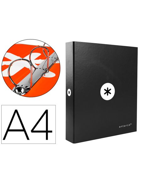 Carpeta 4 Anillas 40 Mm Mixtas Antartik A4 Forrada Color Negro