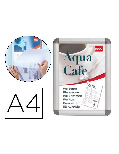 Marco Porta Anuncios Nobo Clipdown Din A4 Marco De Aluminio Con Cantoneras 24,8X37X1,7 Cm