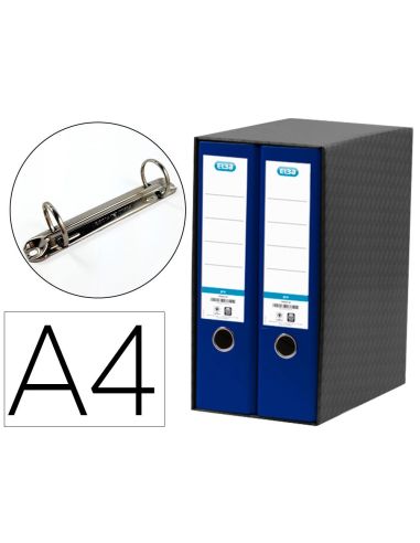 Modulo Elba 2 Archivadores De Palanca Din A4 Con Rado 2 Anillas Azul Lomo De 80 Mm|Libreriasalesiana