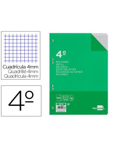 Recambio Liderpapel Cuarto 100 Hojas 60Gr Cuadro 4Mm Con Margen 6 Taladros