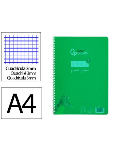 Cuaderno Espiral Liderpapel A4 Pautaguia Tapa Plastico 80H 90Gr Cuadro Pautado 3Mm Con Margen Color Verde