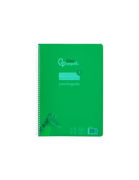 Cuaderno Espiral Liderpapel A4 Pautaguia Tapa Plastico 80H 90Gr Cuadro Pautado 3Mm Con Margen Color Verde