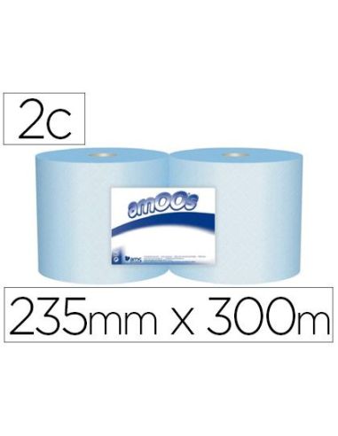 Papel Secamanos Industrial Amoos 2 Capas 222 Mm X 300 Mt Color Azul Paquete De 2 Rollos