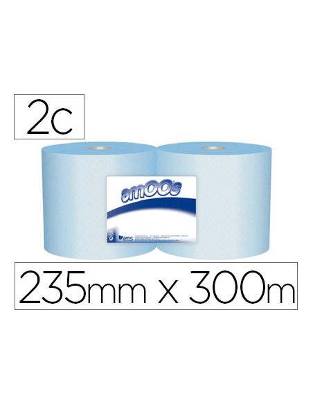 Papel Secamanos Industrial Amoos 2 Capas 222 Mm X 300 Mt Color Azul Paquete De 2 Rollos