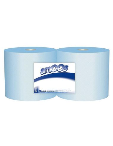 Papel Secamanos Industrial Amoos 2 Capas 222 Mm X 300 Mt Color Azul Paquete De 2 Rollos