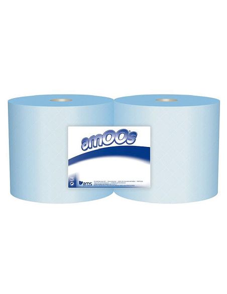 Papel Secamanos Industrial Amoos 2 Capas 222 Mm X 300 Mt Color Azul Paquete De 2 Rollos