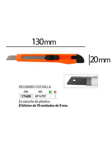 Cuter Q-Connect Plastico Estrecho Cuchilla 9 Mm Xd-05 Con Clip Blister 1 Unidad